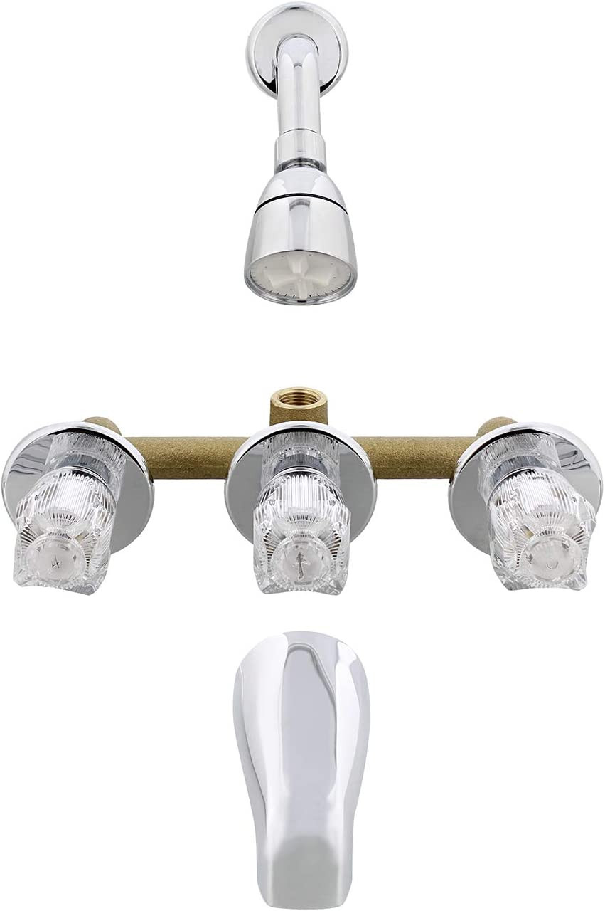 Empire Faucets Dusch-Umstellerset Chrom – Komplettset Mit Armatur, Duschkopf & Auslauf Für 3-Loch Badewannen
